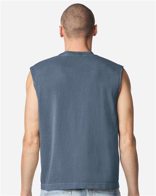 American Apparel 207GD Unisex Heavyweight Cotton Garment-Dyed Mid-Length Muscle Tee - Faded Navy - model back