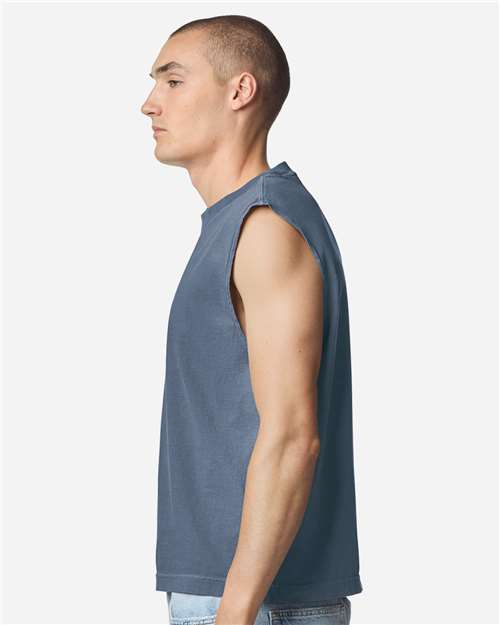 American Apparel 207GD Unisex Heavyweight Cotton Garment-Dyed Mid-Length Muscle Tee - Faded Navy - model side