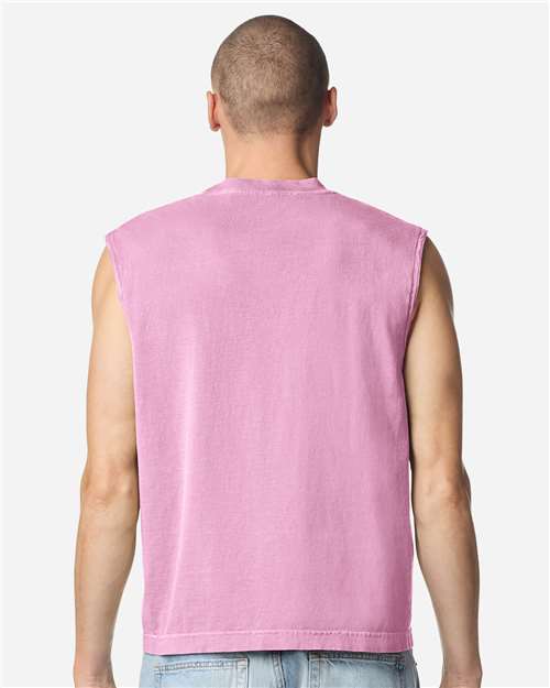 American Apparel 207GD Unisex Heavyweight Cotton Garment-Dyed Mid-Length Muscle Tee - Faded Powder Pink - model back