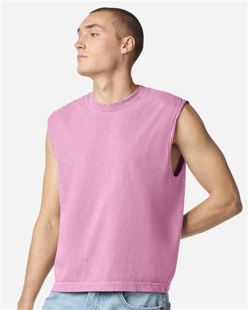 American Apparel 207GD Unisex Heavyweight Cotton Garment-Dyed Mid-Length Muscle Tee - Faded Powder Pink - model front