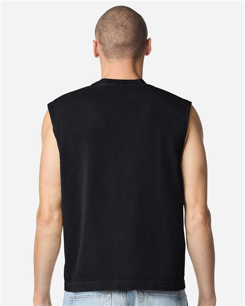 American Apparel 207GD Unisex Heavyweight Cotton Garment-Dyed Mid-Length Muscle Tee - True Black - model back