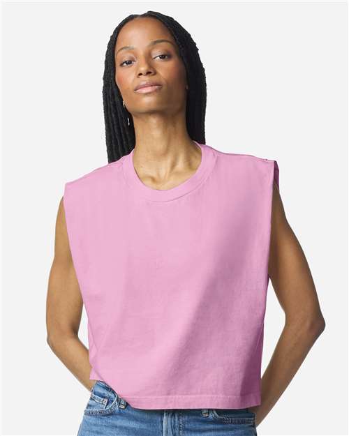 American Apparel 307GD Women's Garment-Dyed Heavyweight Muscle Tee - Faded Powder Pink - model front