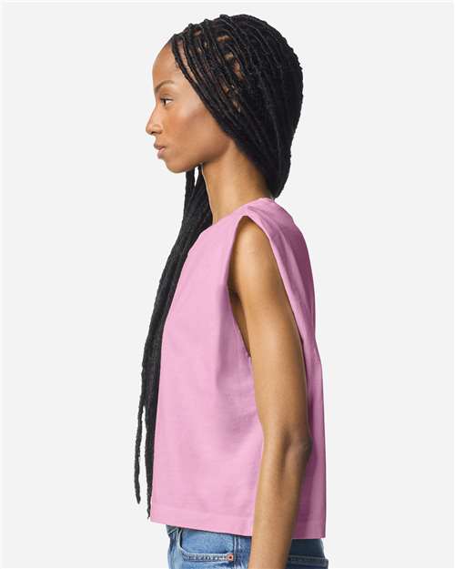 American Apparel 307GD Women's Garment-Dyed Heavyweight Muscle Tee - Faded Powder Pink - model side
