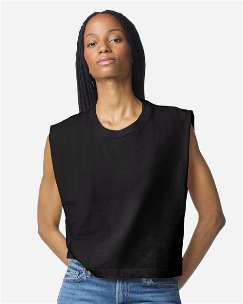 American Apparel 307GD Women's Garment-Dyed Heavyweight Muscle Tee - True Black - model front