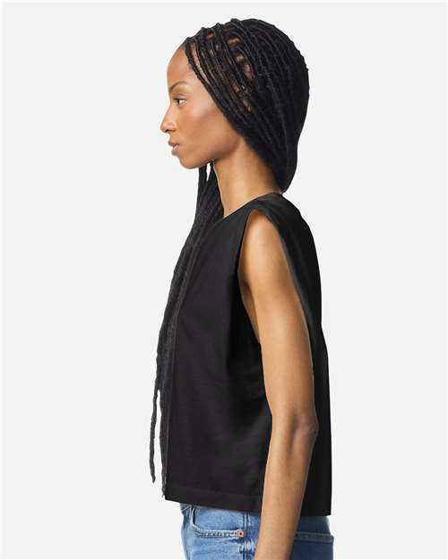 American Apparel 307GD Women's Garment-Dyed Heavyweight Muscle Tee - True Black - model side