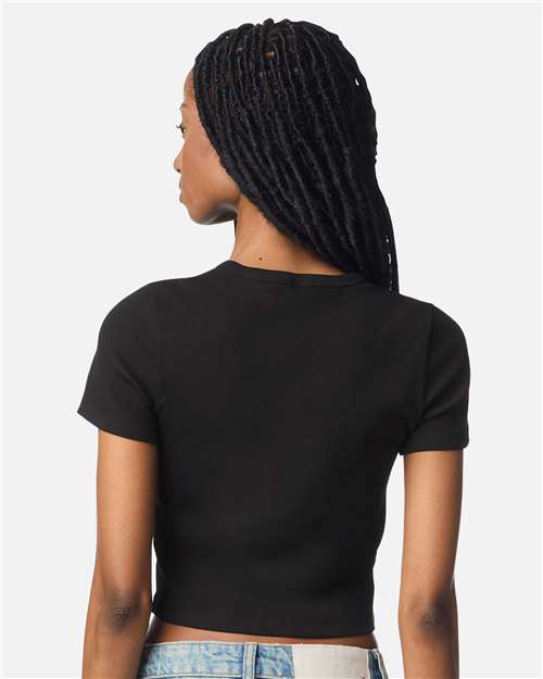American Apparel BR210 Women's Baby Rib Cropped Tee - Black - model back