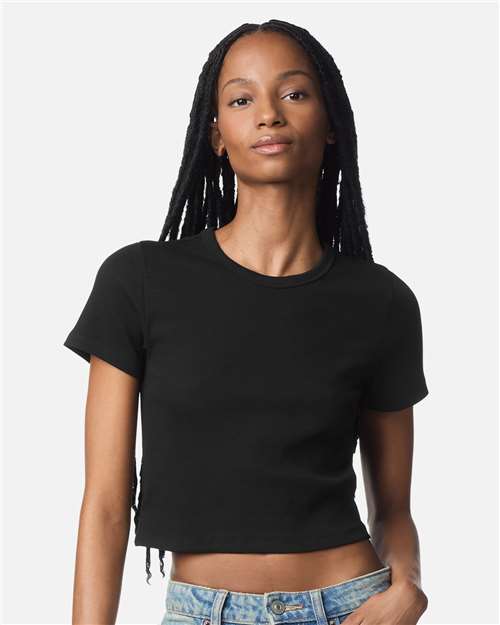 American Apparel BR210 Women's Baby Rib Cropped Tee - Black - model front