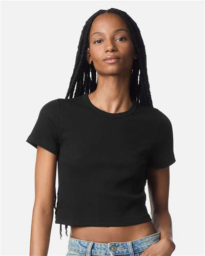 American Apparel BR210 Women's Baby Rib Cropped Tee - Black - model front