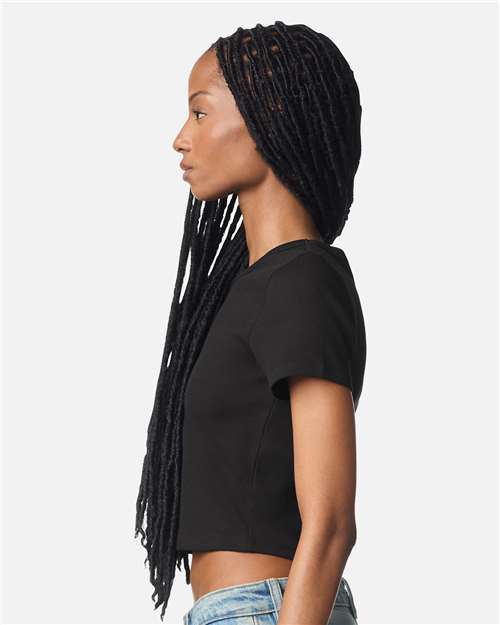 American Apparel BR210 Women's Baby Rib Cropped Tee - Black - model side