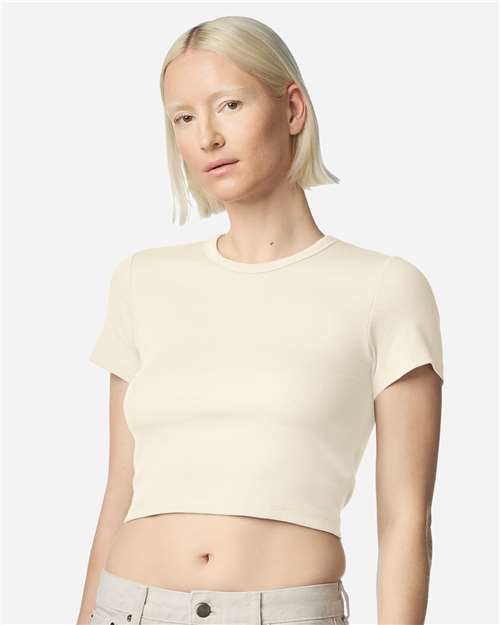 American Apparel BR210 Women's Baby Rib Cropped Tee - Bone - model front