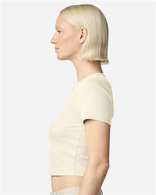 American Apparel BR210 Women's Baby Rib Cropped Tee - Bone - model side