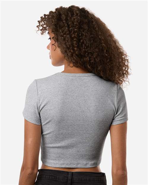 American Apparel BR210 Women's Baby Rib Cropped Tee - Heather Grey - model back