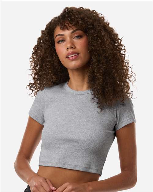 American Apparel BR210 Women's Baby Rib Cropped Tee - Heather Grey - model front