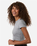American Apparel BR210 Women's Baby Rib Cropped Tee - Heather Grey - model side