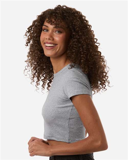 American Apparel BR210 Women's Baby Rib Cropped Tee - Heather Grey - model side