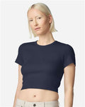 American Apparel BR210 Women's Baby Rib Cropped Tee - Navy - model front