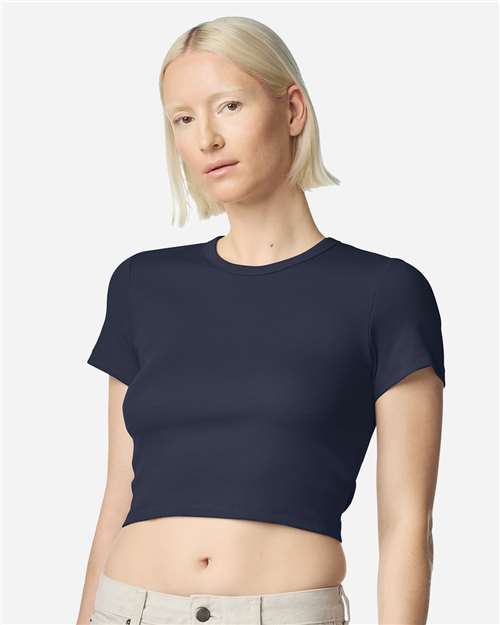 American Apparel BR210 Women's Baby Rib Cropped Tee - Navy - model front