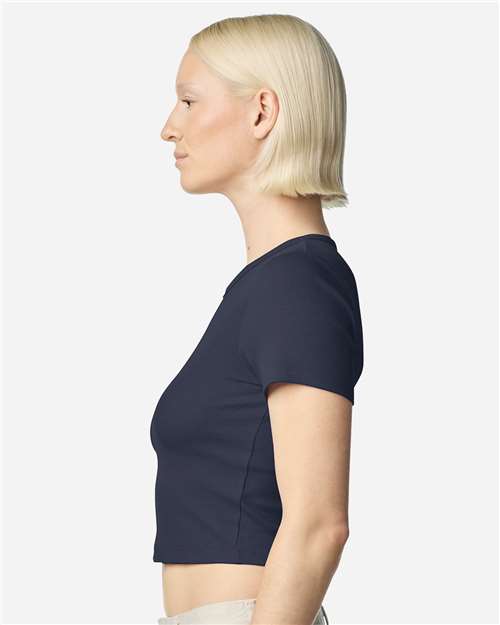 American Apparel BR210 Women's Baby Rib Cropped Tee - Navy - model side