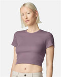American Apparel BR210 Women's Baby Rib Cropped Tee - Smokey Violet - model front