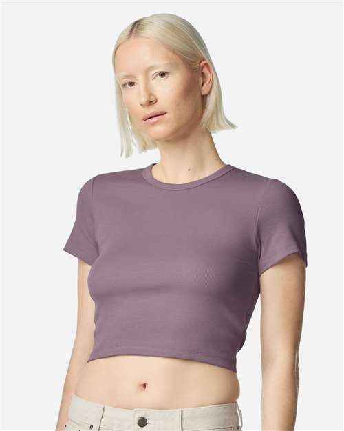 American Apparel BR210 Women's Baby Rib Cropped Tee - Smokey Violet - model front