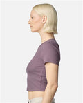 American Apparel BR210 Women's Baby Rib Cropped Tee - Smokey Violet - model side