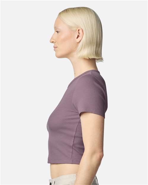 American Apparel BR210 Women's Baby Rib Cropped Tee - Smokey Violet - model side