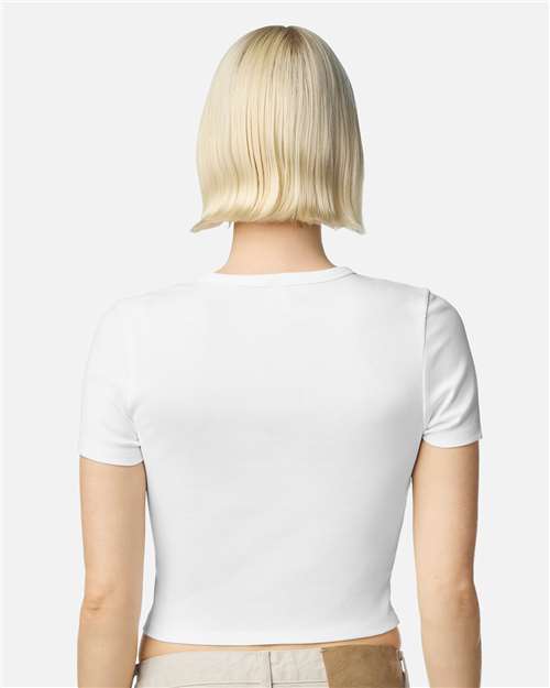 American Apparel BR210 Women's Baby Rib Cropped Tee - White - model back