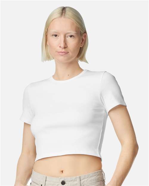 American Apparel BR210 Women's Baby Rib Cropped Tee - White - model front