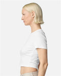 American Apparel BR210 Women's Baby Rib Cropped Tee - White - model side