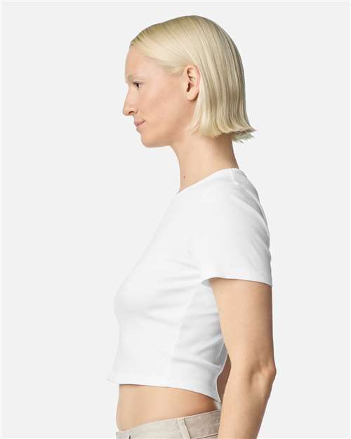 American Apparel BR210 Women's Baby Rib Cropped Tee - White - model side