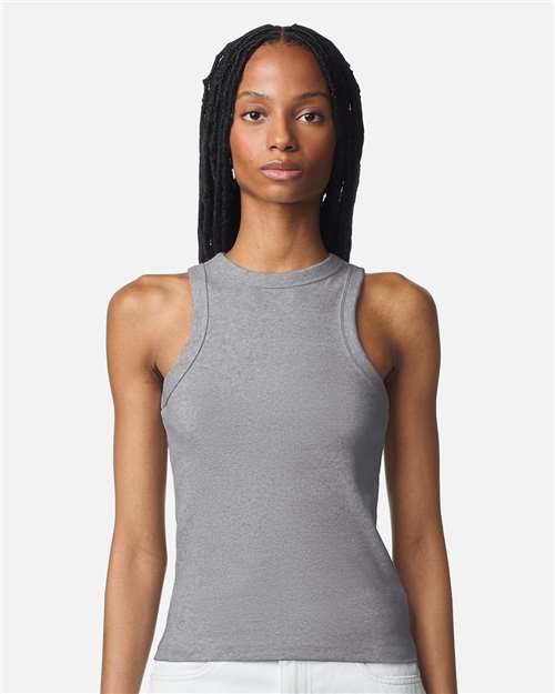 American Apparel BR2101 Women's Baby Rib Tank - Heather Grey - model front