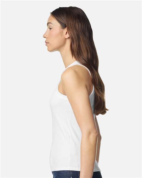 American Apparel BR2101 Women's Baby Rib Tank - White - model side