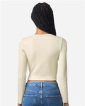 American Apparel BR2107 Women's Baby Rib Long Sleeve Cropped Tee - Bone - model back