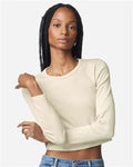 American Apparel BR2107 Women's Baby Rib Long Sleeve Cropped Tee - Bone - model front