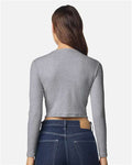 American Apparel BR2107 Women's Baby Rib Long Sleeve Cropped Tee - Heather Grey - model back