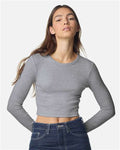 American Apparel BR2107 Women's Baby Rib Long Sleeve Cropped Tee - Heather Grey - model front