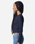 American Apparel BR2107 Women's Baby Rib Long Sleeve Cropped Tee - Navy - model side