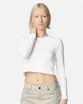 American Apparel BR2107 Women's Baby Rib Long Sleeve Cropped Tee - White - model front