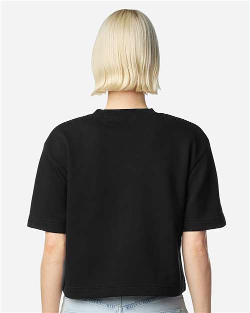 American Apparel FTCB0 Women's French Terry Mid-Length Boxy Top - Black - model back