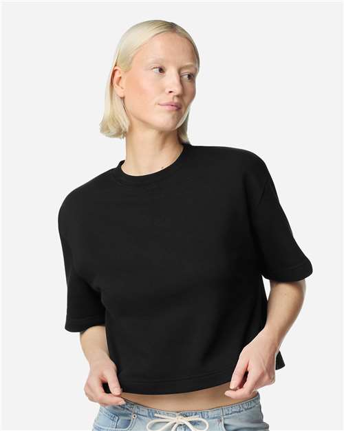 American Apparel FTCB0 Women's French Terry Mid-Length Boxy Top - Black - model front