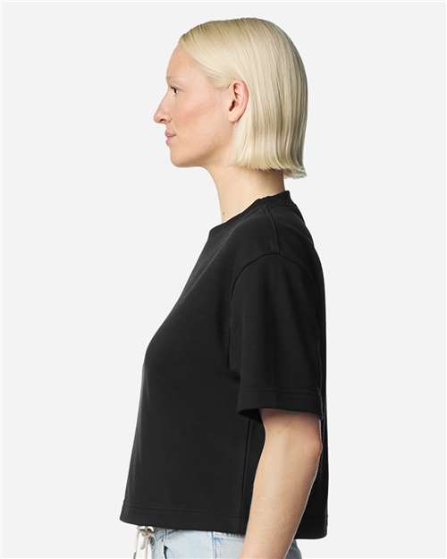 American Apparel FTCB0 Women's French Terry Mid-Length Boxy Top - Black - model side