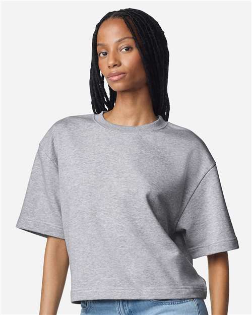 American Apparel FTCB0 Women's French Terry Mid-Length Boxy Top - Heather Grey - model front
