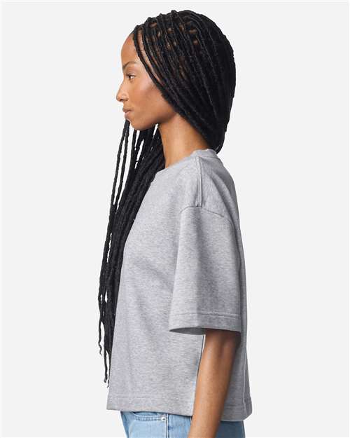 American Apparel FTCB0 Women's French Terry Mid-Length Boxy Top - Heather Grey - model side