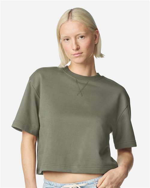 American Apparel FTCB0 Women's French Terry Mid-Length Boxy Top - Lieutenant - model front