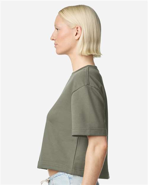 American Apparel FTCB0 Women's French Terry Mid-Length Boxy Top - Lieutenant - model side