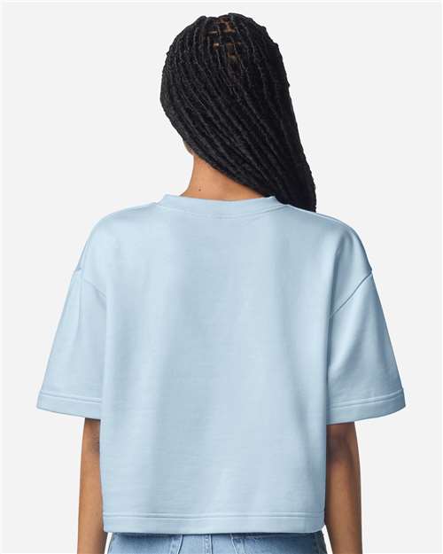 American Apparel FTCB0 Women's French Terry Mid-Length Boxy Top - Powder Blue - model back