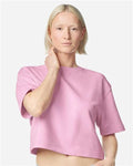 American Apparel FTCB0 Women's French Terry Mid-Length Boxy Top - Powder Pink - model front