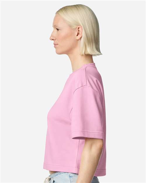American Apparel FTCB0 Women's French Terry Mid-Length Boxy Top - Powder Pink - model side
