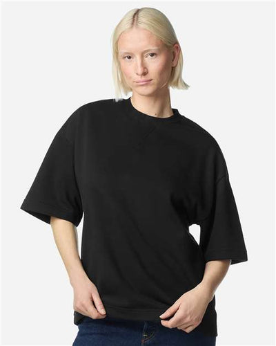 American Apparel FTEX00 Unisex French Terry Ex Crew Top - Black - model front