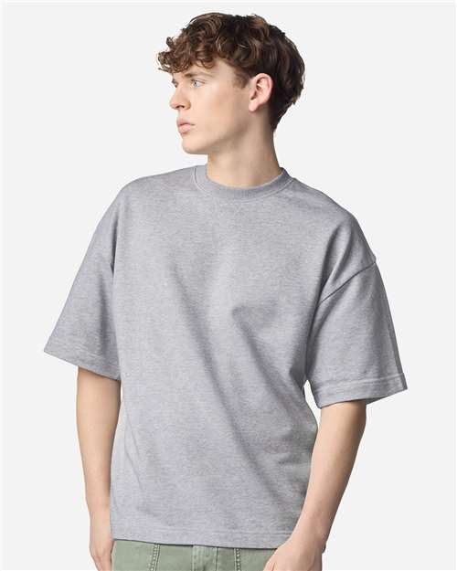 American Apparel FTEX00 Unisex French Terry Ex Crew Top - Heather Grey - model front